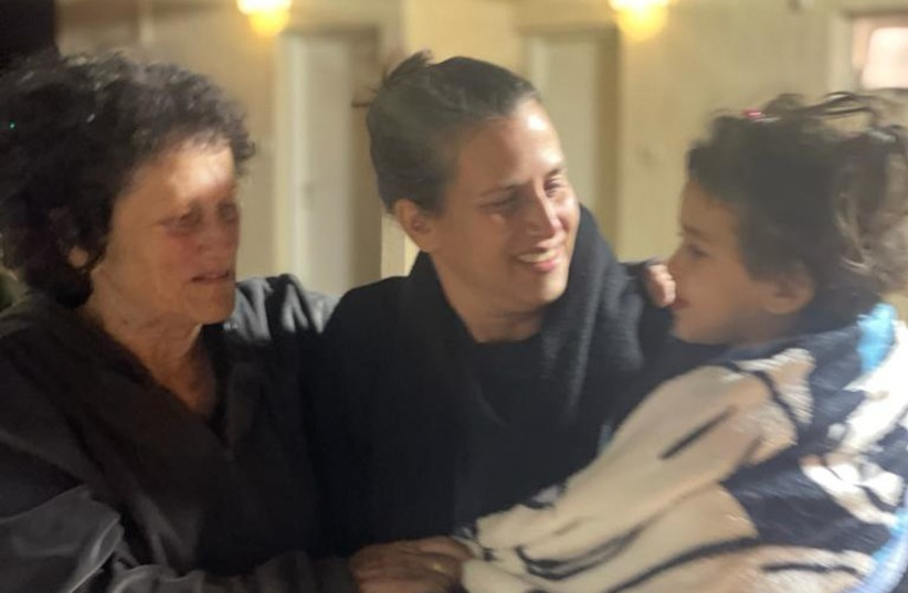  First photo of Avigail Idan with her aunt and grandmother after her release from Hamas captivity, November 27, 2023 (credit: Courtesy)