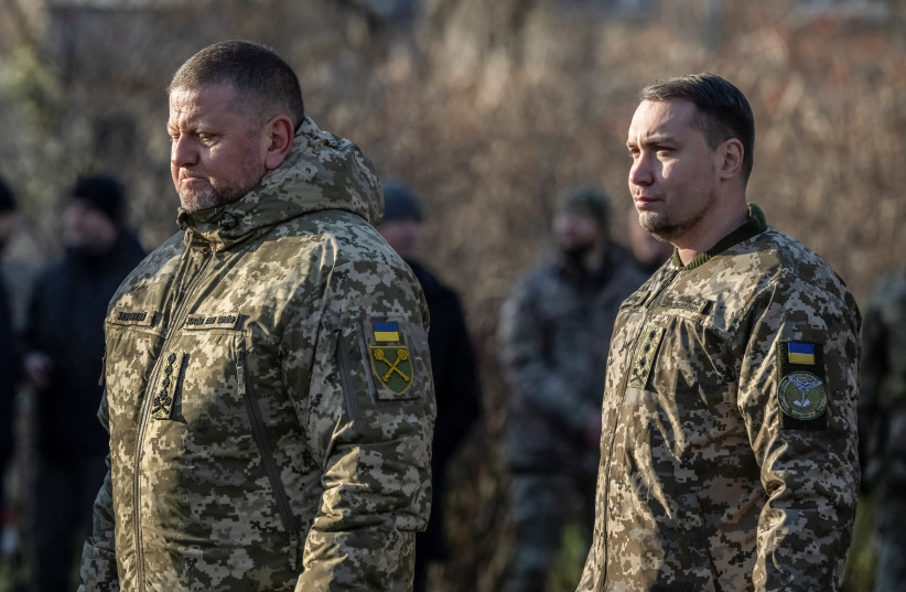  Chief of the Ukrainian Armed Forces Valerii Zaluzhnyi and Chief of the Military Intelligence of Ukraine Kyrylo Budanov visit a monument to Holodomor victims during a commemoration ceremony of the famine of 1932-33, in which millions died of hunger, in Kyiv, Ukraine November 25, 2023. (credit: REUTERS/Viacheslav Ratynskyi)
