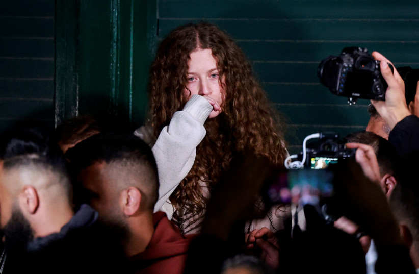  Palestinian Ahed Tamimi looks on after being released amid a hostages-prisoners swap deal between Hamas and Israel, in Ramallah, in the West Bank, November 30, 2023. (credit: REUTERS/AMMAR AWAD)