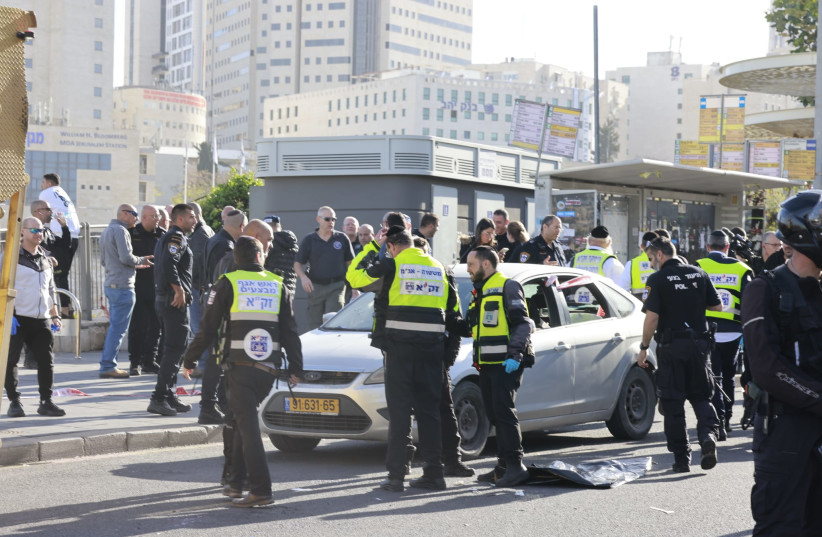  The scene of a shooting attack near the entrance to Jerusalem. November 30, 2023 (credit: MARC ISRAEL SELLEM)