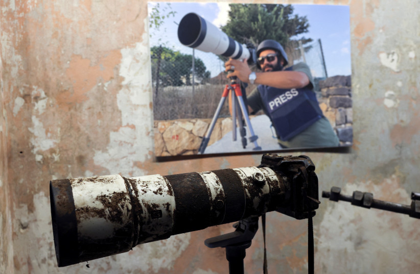  The camera that belonged to Reuters journalist Issam Abdallah who was killed on October 13 during an Israeli strike in Lebanon. (credit: REUTERS/EMILIE MADI)