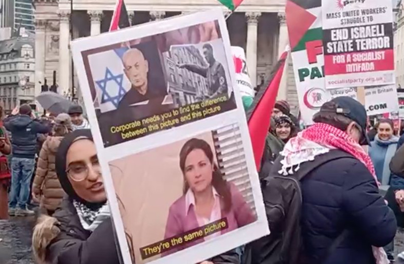 Jewish activist captures hate at London pro-Palestinian march, December 9, 2023. (credit: @_Jacker_)