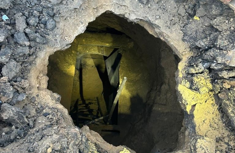 The entrance of a Hamas tunnel shaft found by IDF soldiers in Gaza.