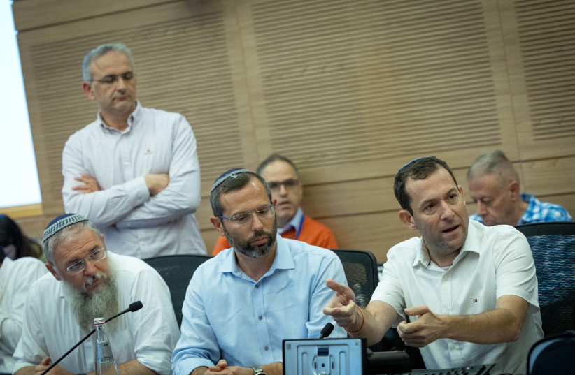  Israeli settler leaders are seen arguing with lawmakers at a meeting of the Knesset Finance Committee, in Jerusalem, on December 11, 2023. (credit: YONATAN SINDEL/FLASH90)