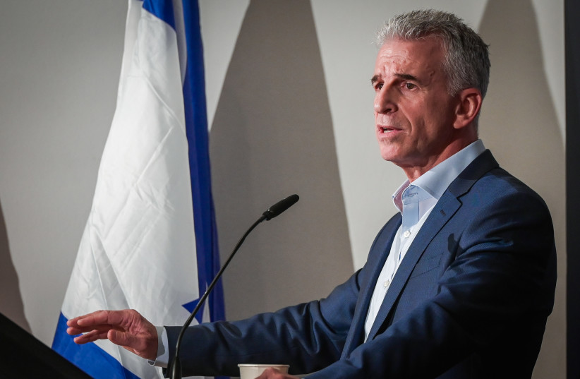Mossad Director David Barnea speaks during a Conference of the Institute for National Security Studies (INSS), in Tel Aviv, on September 10, 2023.