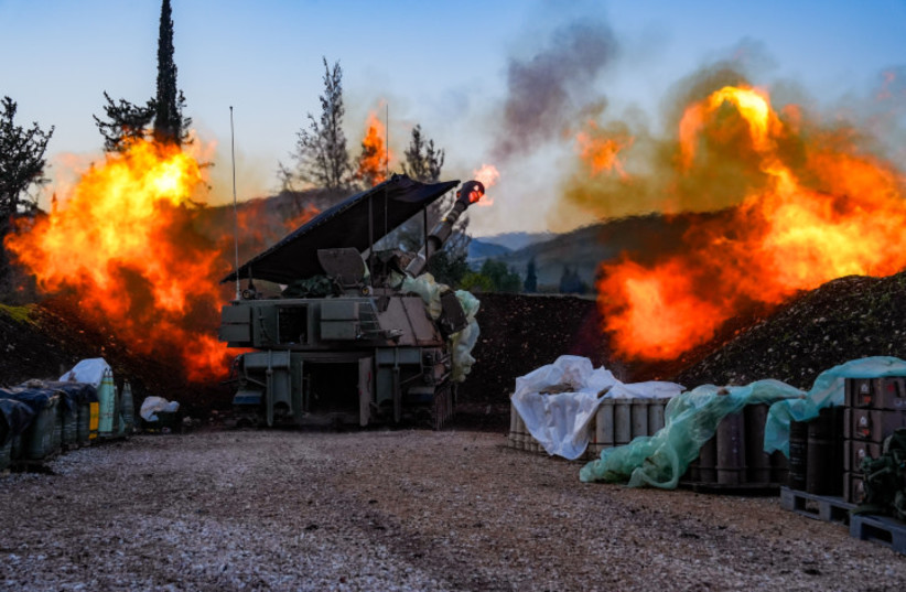  Israeli artillery unit firing shells towards Lebanon near the Israeli border with Lebanon, northern Israel, December 11, 2023 (credit: AYAL MARGOLIN/FLASH90)