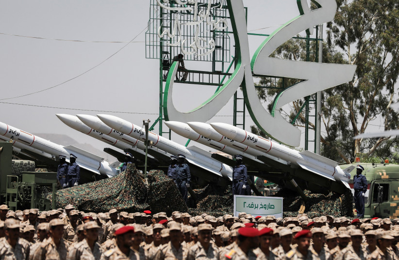  A view of missiles during a military parade held by the Houthis to mark the anniversary of their takeover in Sanaa, Yemen September 21, 2023. (credit: REUTERS/KHALED ABDULLAH)