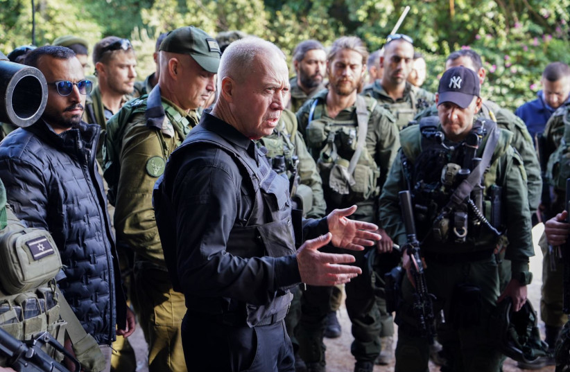 Defense Minister Yoav Gallant addresses soldiers near the Lebanese border, December 17, 2023