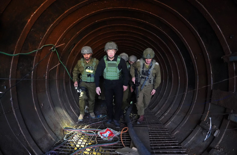   Defense Minister Yoav Gallant seen inside the Gaza tunnel complex (credit: ARIEL HERMONI/DEFENSE MINISTRY)