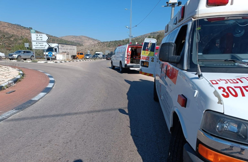 MDA paramedics treat a 27-year-old woman who was shot near Ateret in the West Bank on December 18, 2023.