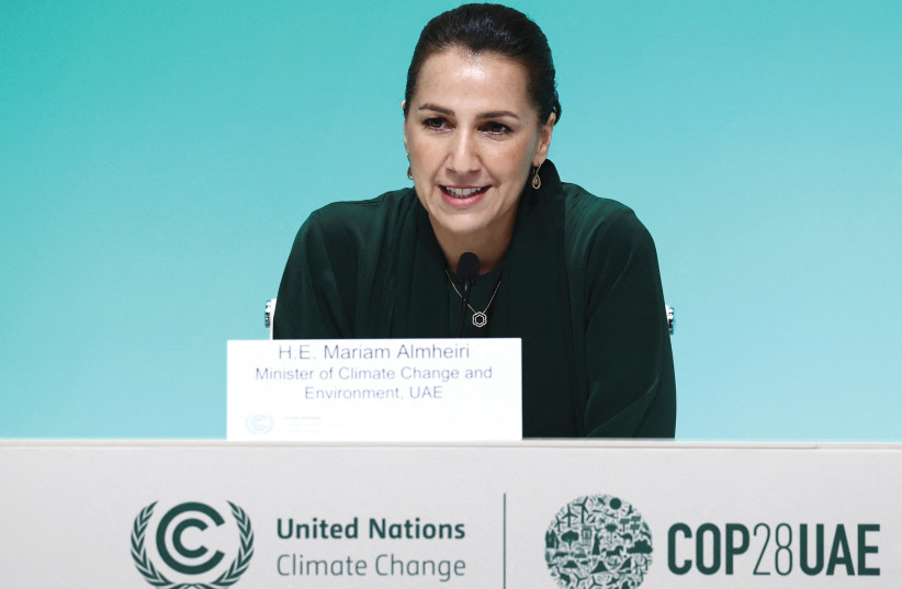  UAE CLIMATE Change and Environment Minister Mariam Almheiri speaks at a news conference at COP28, in Dubai (credit: Amr Alfiky/Reuters)