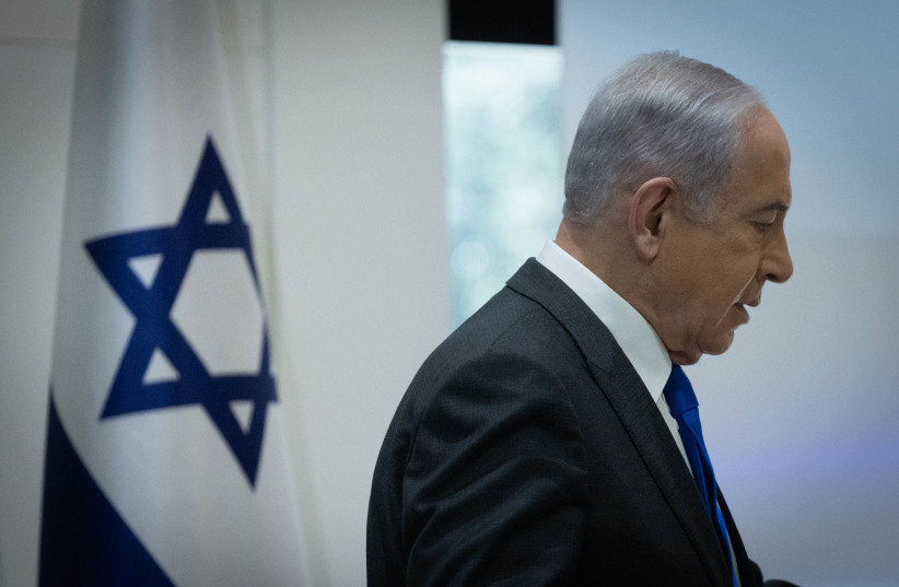  Israeli prime minister Benjamin Netanyahu attends an appointment ceremony of the Governor of Bank of Israel Professor Amir Yaron for another 5-year term, at the President's house in Jerusalem, December 18, 2023. (credit: Chaim Goldberg/Flash90)