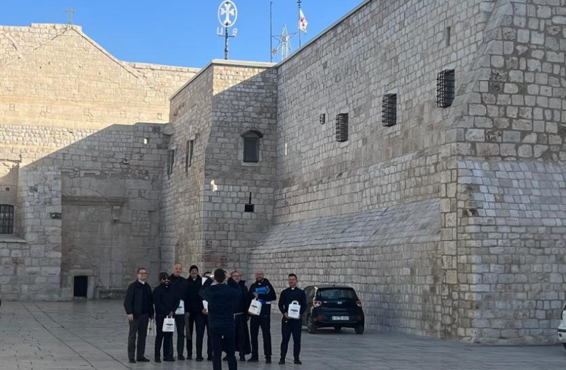  A group of Israeli priests visit Bethlehem on Friday, December 22, 2023. Very few tourists have come to the city this year because of the ongoing Israel-Hamas war. (credit: MAAYAN JAFFE-HOFFMAN)