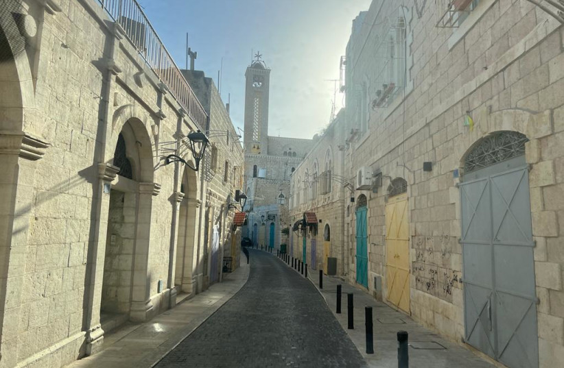  The streets of Bethlehem were empty two days before Christmas on Friday, December 22, 2023. (credit: MAAYAN JAFFE-HOFFMAN)