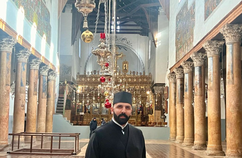  Father Issa Thaljieh, the head priest at the Church of the Nativity. (credit: MAAYAN JAFFE-HOFFMAN)