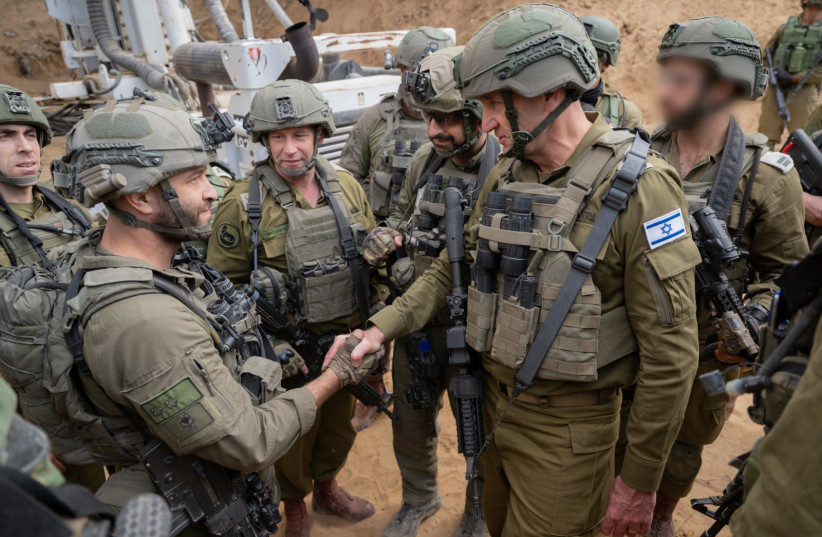  IDF Chief of Staff Herzi Halevi meeting troops in Khan Yunis in southern Gaza, December 23, 2023. (credit: IDF SPOKESPERSON UNIT)