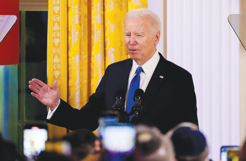  US President Joe Biden delivers remarks during a Hanukkah reception at the White House earlier this month. Biden proudly calls himself a Zionist, and it should not be taken for granted, says the writer. (credit: Elizabeth Frantz/Reuters)