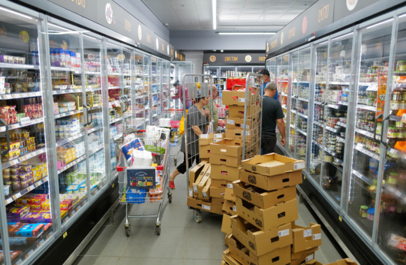  The empty shelves at a supermarket in Talpiot, Jerusalem, after the IDF Home Front Command issued a recommendation to the Israeli public to prepare food/water/necessities for a possible 72 hrs of staying sheltered. October 10, 2023 (credit: MICHAEL GILADI/FLASH90)