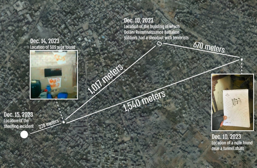  IDF infographic on the location of the killed Gaza hostages (credit: IDF SPOKESPERSON'S UNIT)