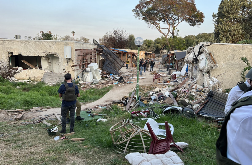  A row of homes destroyed at Kfar Aza (credit: FELICE FRIEDSON/THE MEDIA LINE)