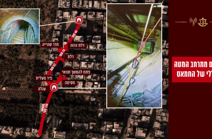 Infographic of the tunnel route under the Gaza City apartment where Hamas leader Yahya Sinwar was staying. (credit: IDF SPOKESPERSON'S UNIT)