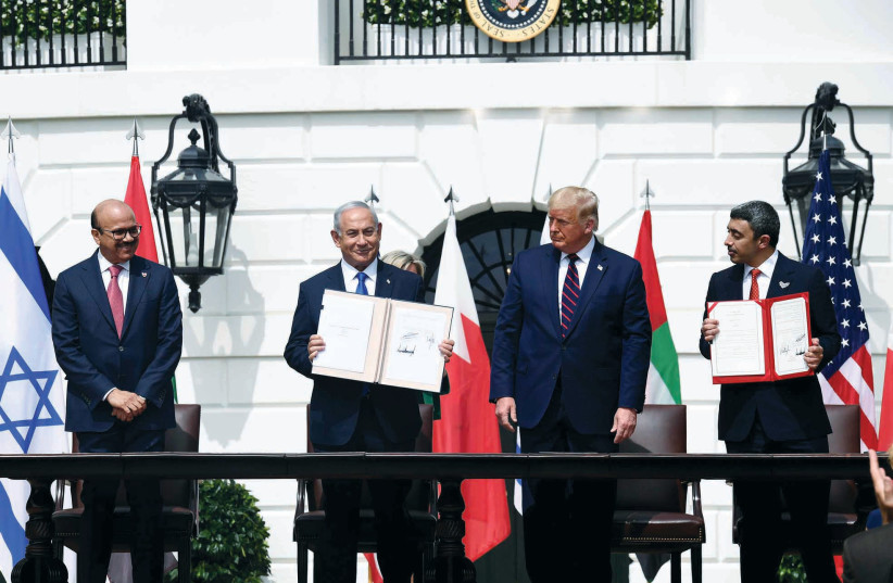 THE ABRAHAM ACCORDS signing ceremony at the White House in September 2020: It was an erroneous perception that peace agreements and normalization with our Arab neighbors could be achieved without paying any political price to our Palestinian neighbors, says the writer. (credit: Avi Ohayon/GPO)