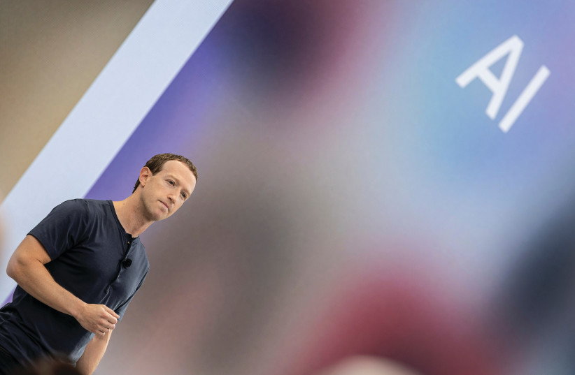  META CEO Mark Zuckerberg delivers a speech at the Meta Connect event in Menlo Park, California, in September. Time has run out for humanity to place the responsibility for saving itself on Zuckerberg, Elon Musk, or the Chinese government, says the writer.  (credit: Carlos Barria/Reuters)