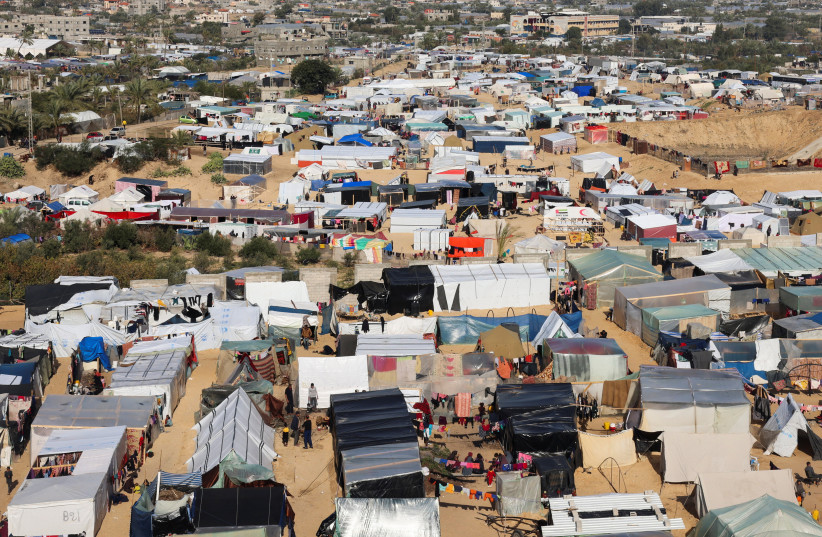 A general view of a tent camp sheltering displaced Palestinians, who fled their homes due to Israeli strikes, amid the ongoing conflict between Israel and the Palestinian terrorist group Hamas, in Rafah, southern Gaza Strip, January 3, 2024.