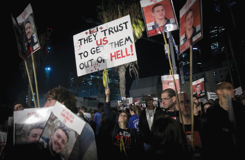  A RALLY is held, Saturday night in Tel Aviv, for the release of Israelis held hostage in Gaza. (credit: MIRIAM ALSTER/FLASH90)