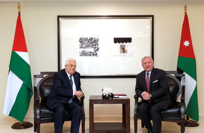  Jordan's King Abdullah II meets with Palestinian President Mahmoud Abbas in Aqaba, Jordan, in this handout picture released on January 10, 2024 (credit: Royal Hashemite Court (RHC)/Handout via REUTERS)
