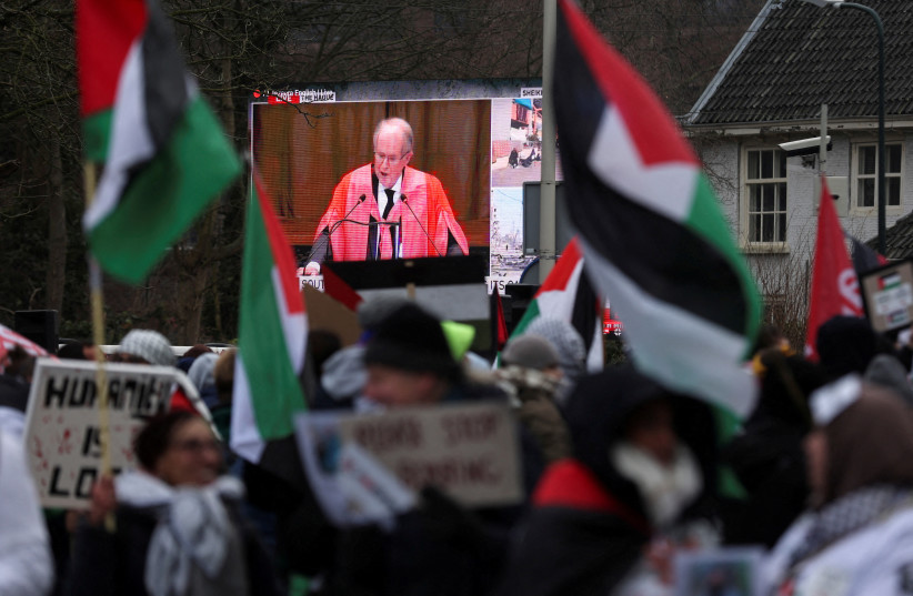 Protests near the ICJ in the Hague as Israel and South Africa face each other in Gaza genocide case (credit: REUTERS/THILO SCHMUELGEN)