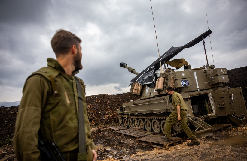  Israeli artillery near the Israeli border with Lebanon, northern Israel, January 15, 2024 (credit: YONATAN SINDEL/FLASH90)
