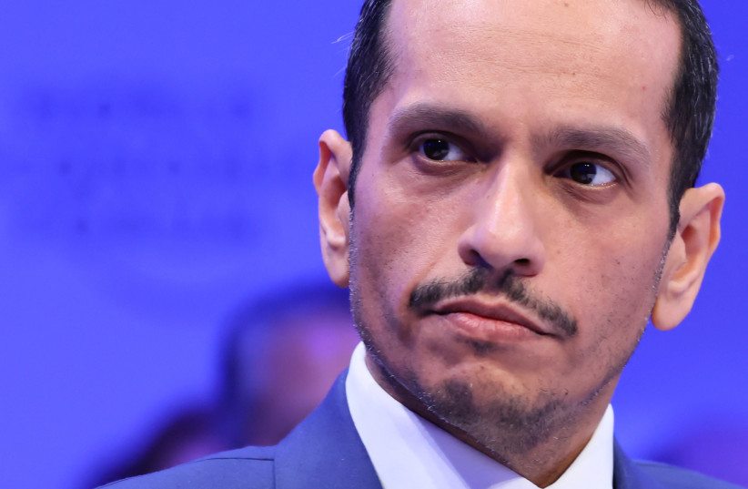  Qatar's Prime Minister Mohammed bin Abdulrahman bin Jassim Al Thani looks on during the 54th annual meeting of the World Economic Forum in Davos, Switzerland, January 16, 2024. (credit: REUTERS/DENIS BALIBOUSE)