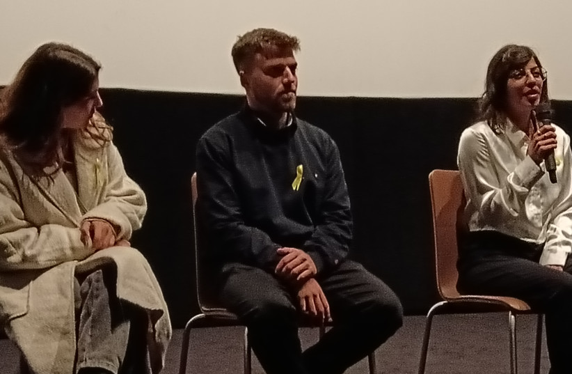  Michal Ohana, Yuval Vacknin and Itay Razumenko at the screening of #NOVA at the Majestic Passy cinema in Paris, January 16, 2024. (credit: RINA BASSIST)