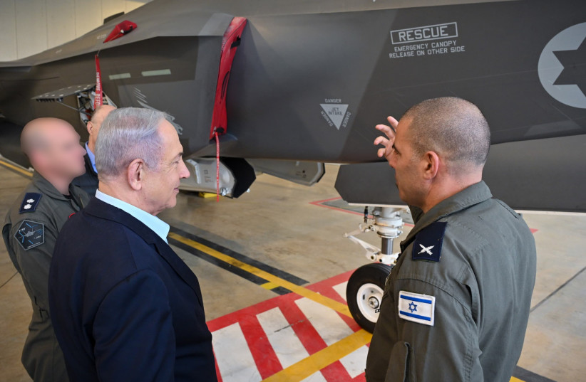  Prime Minister Benjamin Netanyahu is shown an F-35i aircraft January 17, 2024 (credit: KOBI GIDON / GPO)