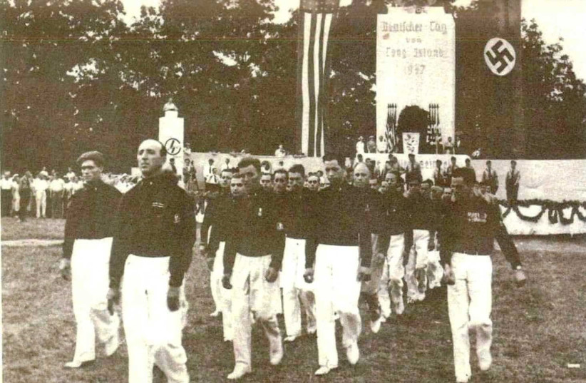  Blackshirts marching at Camp Siegfried, in Yaphank, New York, on Long Island, in the 1930s. (credit: PUBLIC DOMAIN)