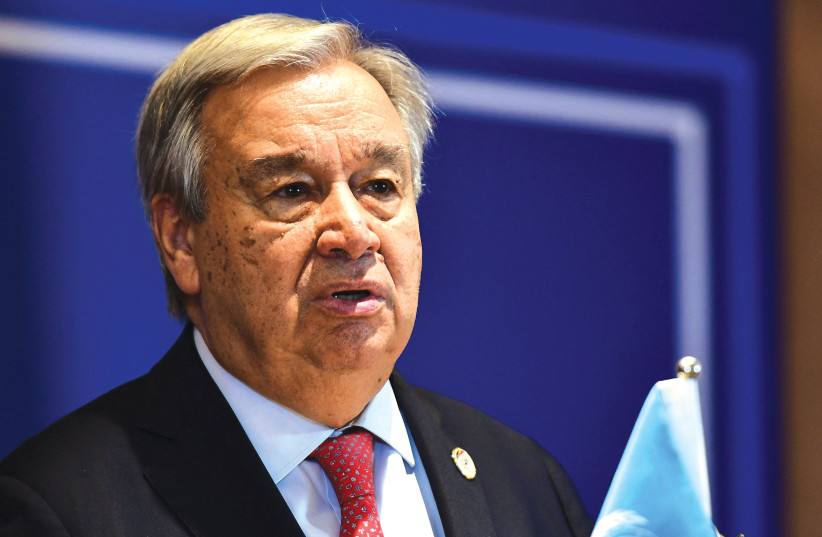  UNITED NATIONS Secretary-General Antonio Guterres speaks at the opening of the Third South Summit (G77+China) in Kampala, Uganda on Sunday. The UN is not only morally bankrupt, but also utterly ineffective in fulfilling its mission, the writer argues. (credit:  REUTERS/ABUBAKER LUBOWA)