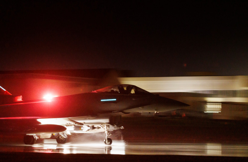 Royal Air Force Typhoon FGR4 takes off. Royal Air Force Typhoon aircraft have conducted precision strike operations against Houthi military targets in response to further attacks on shipping in the Red Sea