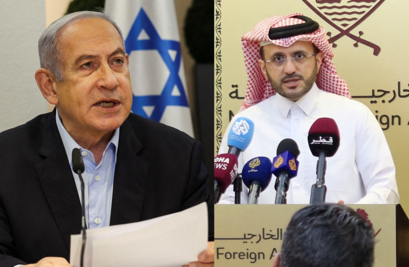 Israeli Prime Minister Benjamin Netanyahu, left, and Qatar Foreign Ministry spokesman Majed Al-Ansari, right. (credit: REUTERS/IMAD CREIDI, RONEN ZVULUN/REUTERS)