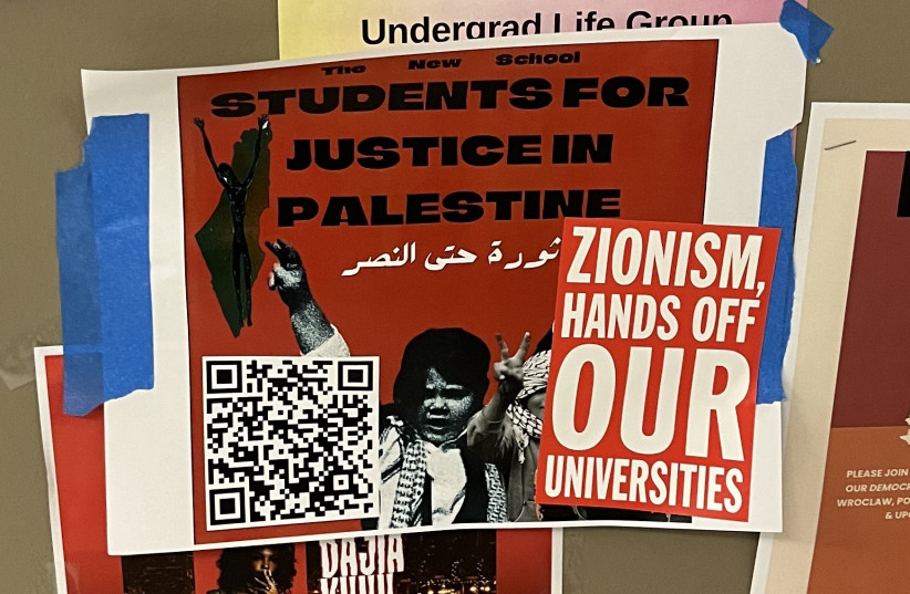  PRO-HAMAS posters on campus.  (credit: JONATHAN TELSIN)