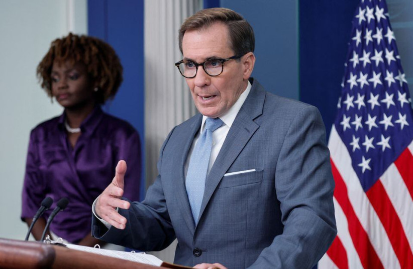  White House National Security Council Strategic Communications Coordinator John Kirby joins White House Press Secretary Karine Jean-Pierre for the daily press briefing at the White House in Washington, U.S. October 12, 2023. (credit: JONATHAN ERNST/REUTERS)