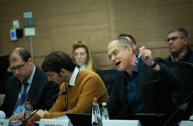  MK Oded Forer at a House committee meeting at the Knesset, the Israeli Parliament in Jerusalem on January 30, 2024 (credit: YONATAN SINDEL/FLASH90)
