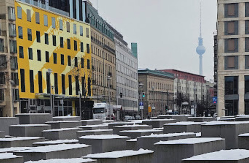  HOLOCAUST MEMORIAL, with Berlin Television Tower in background.  (credit: NOAM BEDEIN)