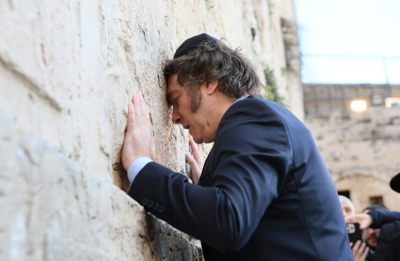  Javier Milei at the Western Wall, February 6, 2024 (credit: WESTERN WALL HERITAGE FOUNDATION)