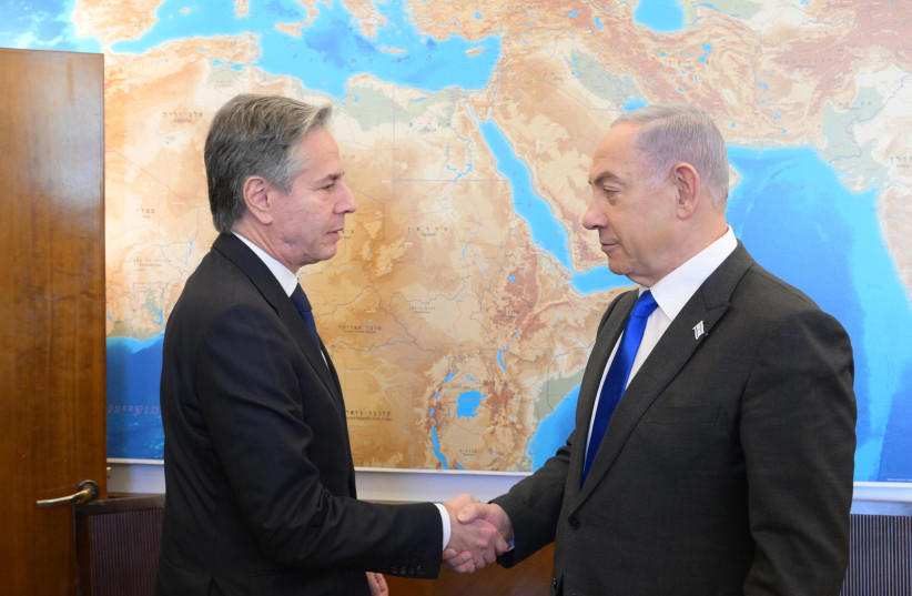  Secretary of State Antony Blinken meets with Prime Minister Benjamin Netanyahu meet on February 6, 2024 (credit: AMOS BEN-GERSHOM/GPO)