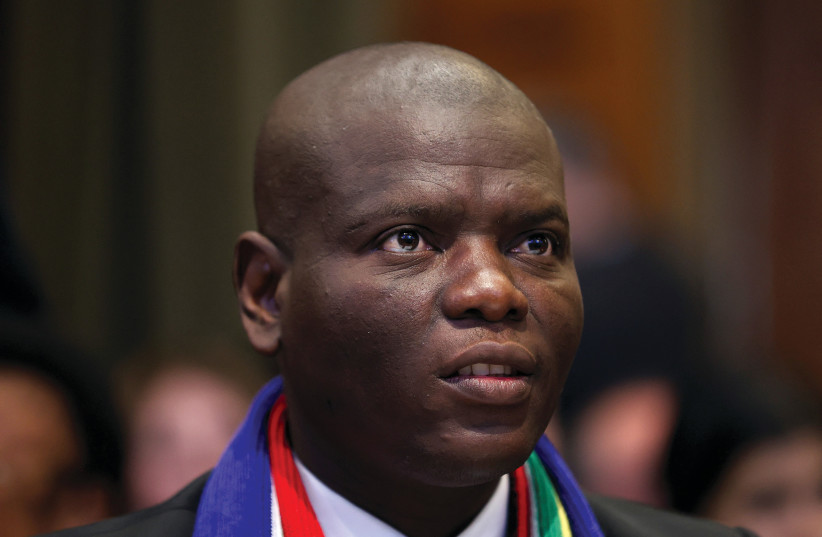  South Africa’s Minister of Justice Ronald Lamola at the ICJ on January 11. (credit: THILO SCHMUELGEN/REUTERS)