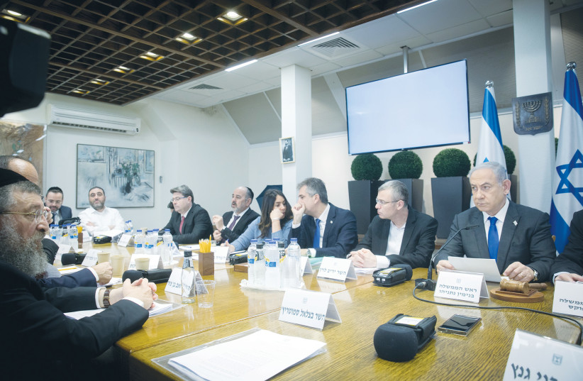  PRIME MINISTER Benjamin Netanyahu leads a cabinet meeting in Tel Aviv. (credit: MIRIAM ALSTER/FLASH90)