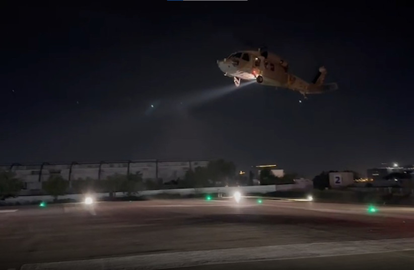  An IDF helicopter returning the freed Hamas hostages Fernando Marman and Luis Norbeto Har. February 12, 2024. (Credit: IDF Spokesperson's Unit) (credit: SCREENSHOT/IDF SPOKESPERSON'S UNIT)