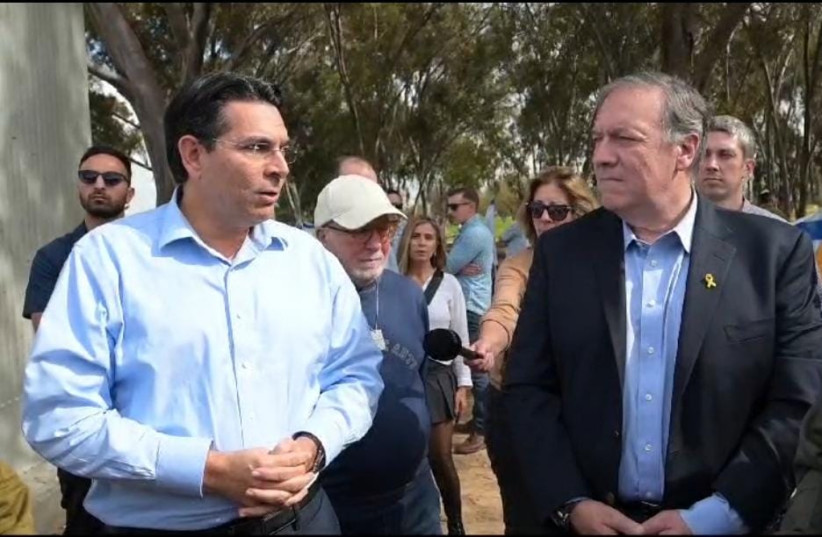 US Secretary of State Mike Pompeo Visits Israel’s Southern Communities with Leading Businessman Philanthropist Yossi Sagol and MK Ambassador Danny Danon, To Witness October 7 Devastation. (credit: Courtesy)