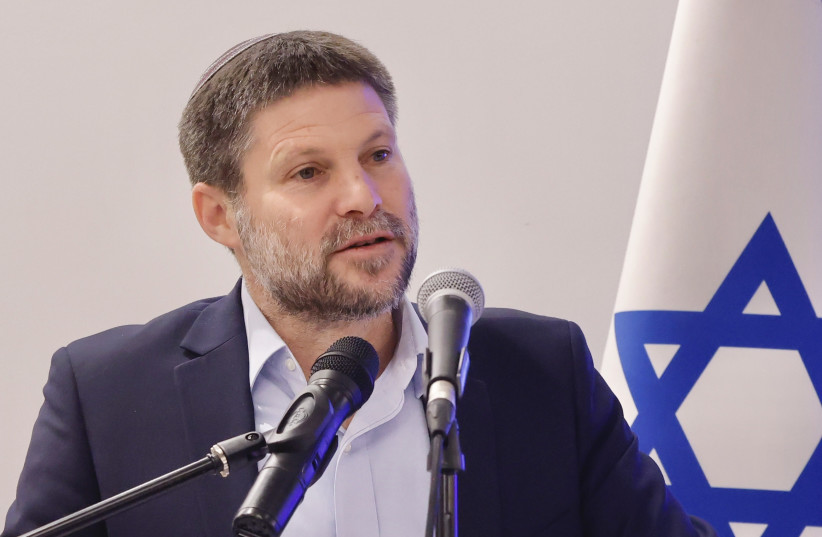  Finance Minister Bezalel Smotrich at a press conference, February 14, 2024. (credit: MARC ISRAEL SELLEM)